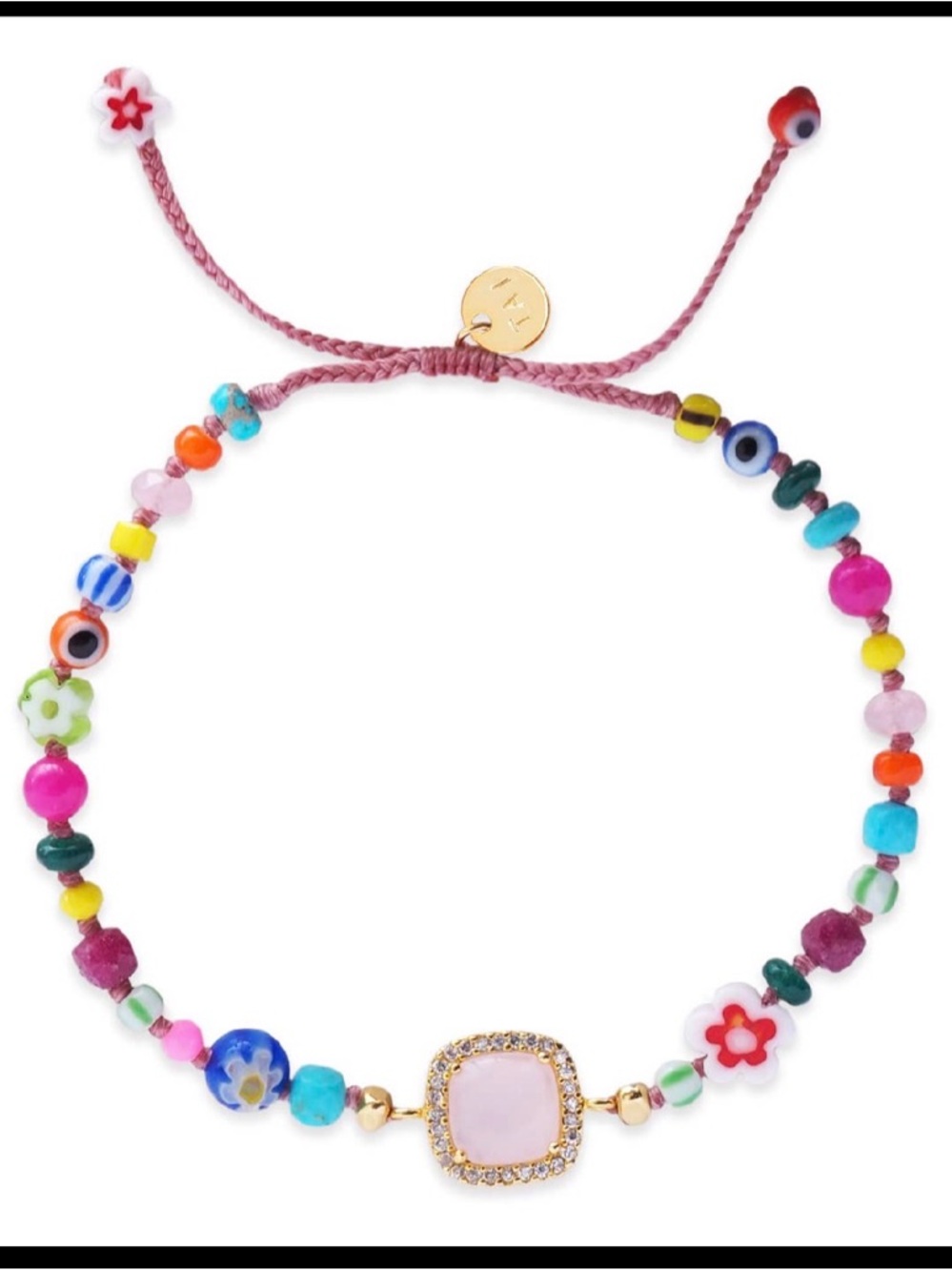 Tai Jewelry Mix Beaded Bracelet With Square Glass Charm Center BNWT
